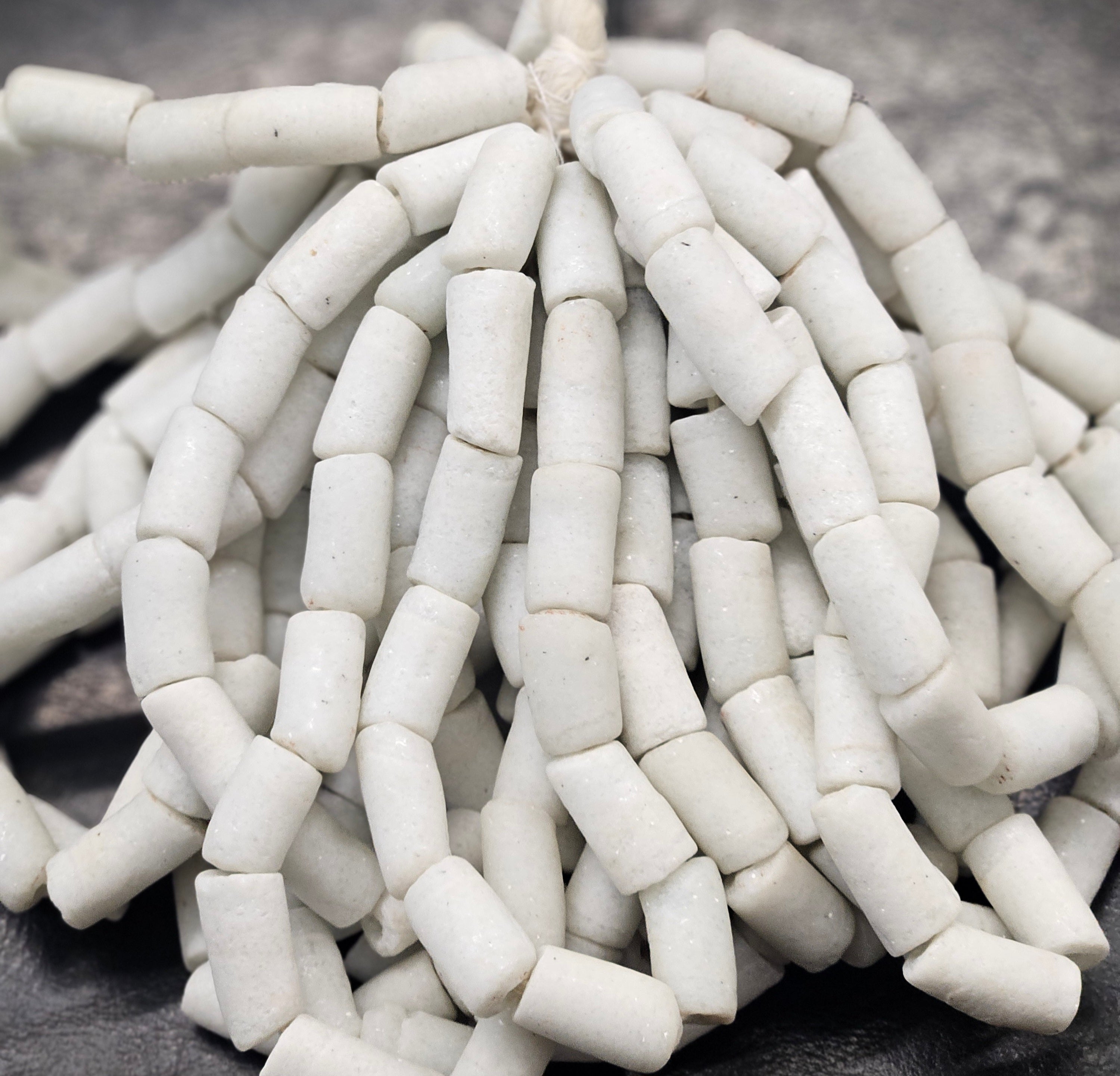 african recycled glass tube beads #1401 white cream strand
