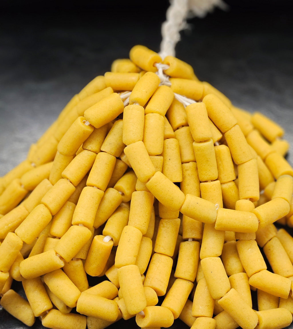 african recycled glass tube beads #1404 dark background detail