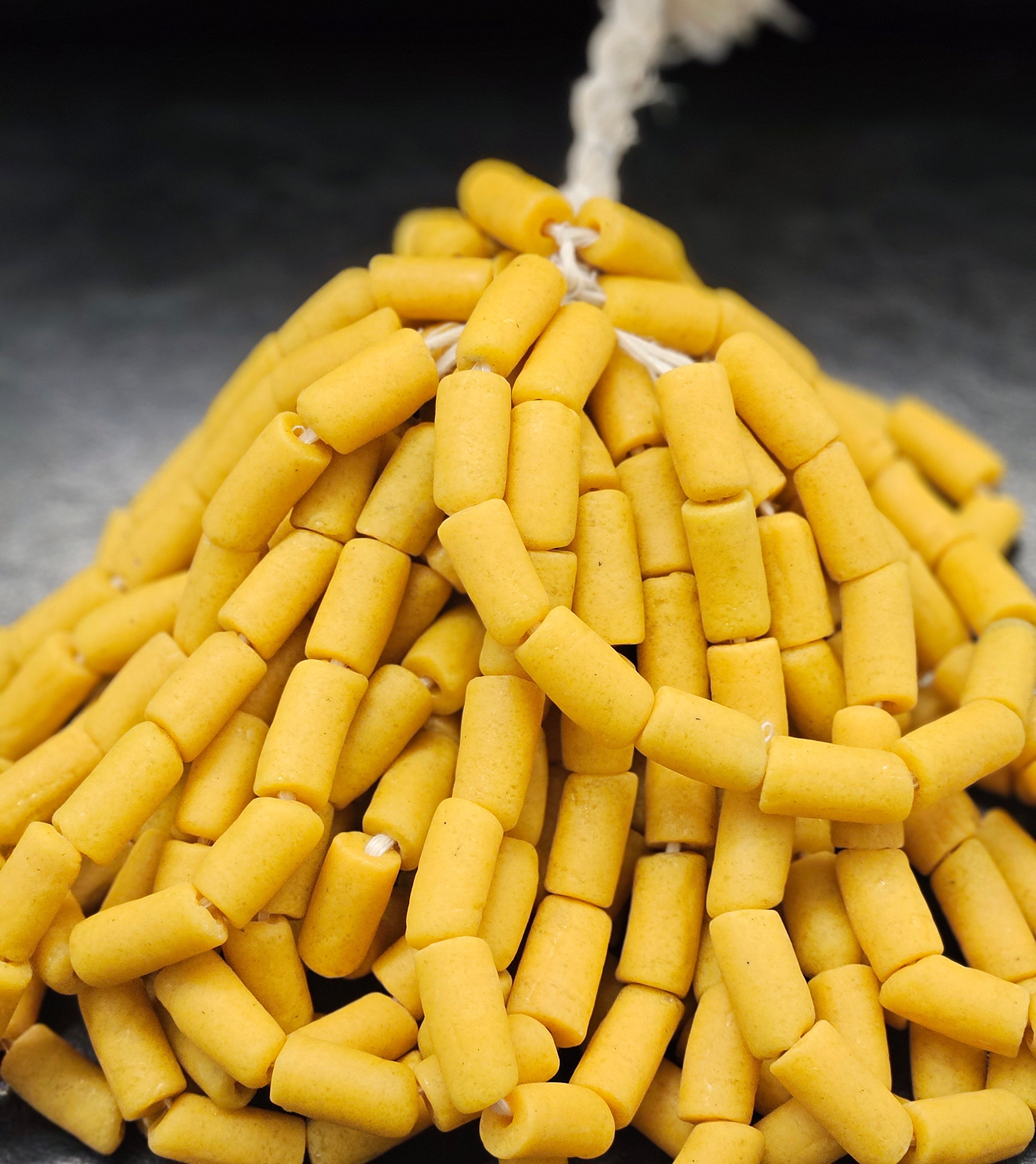 african recycled glass tube beads #1404 dark background detail