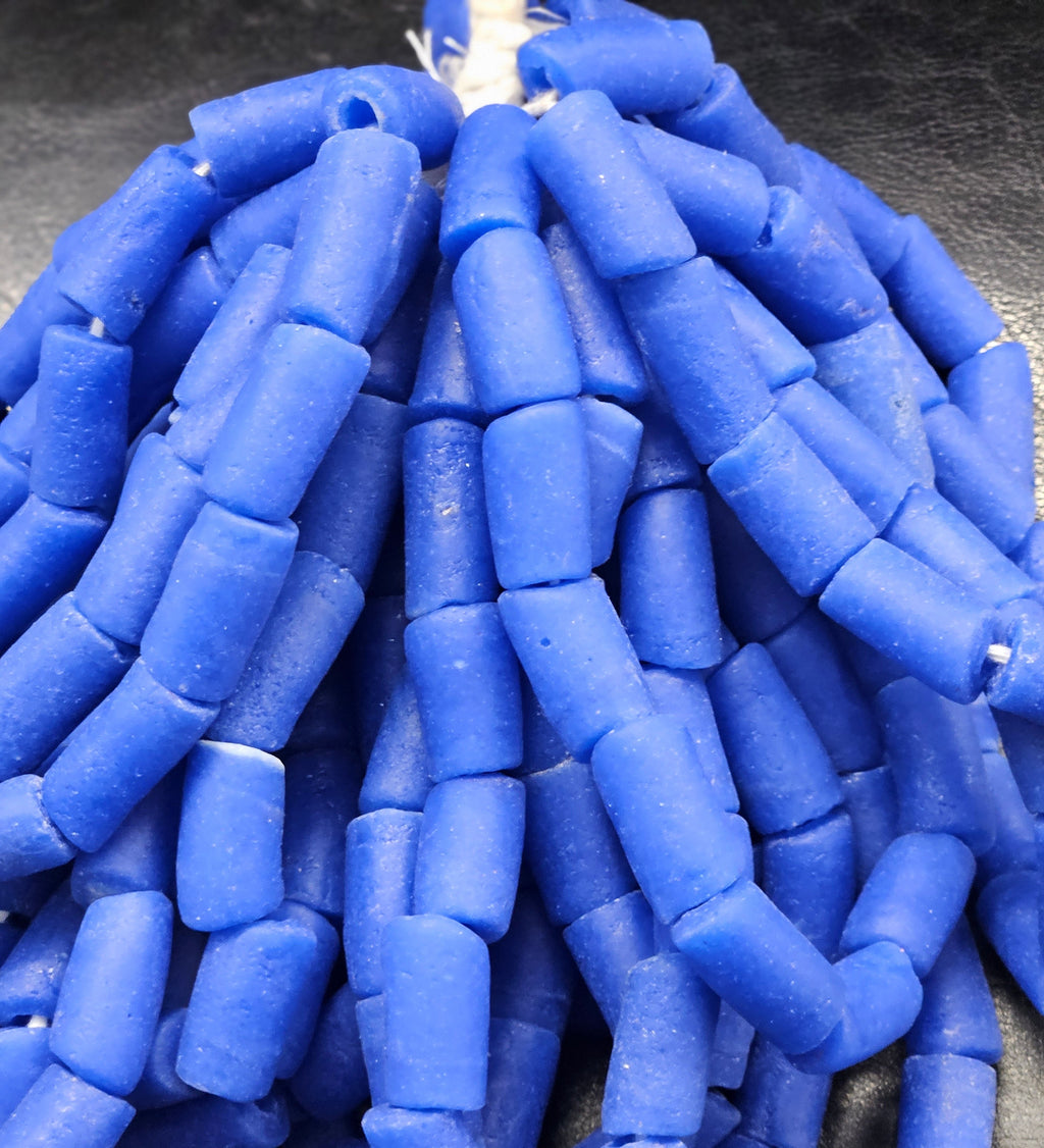 painted african recycled glass tube beads #1403 side view