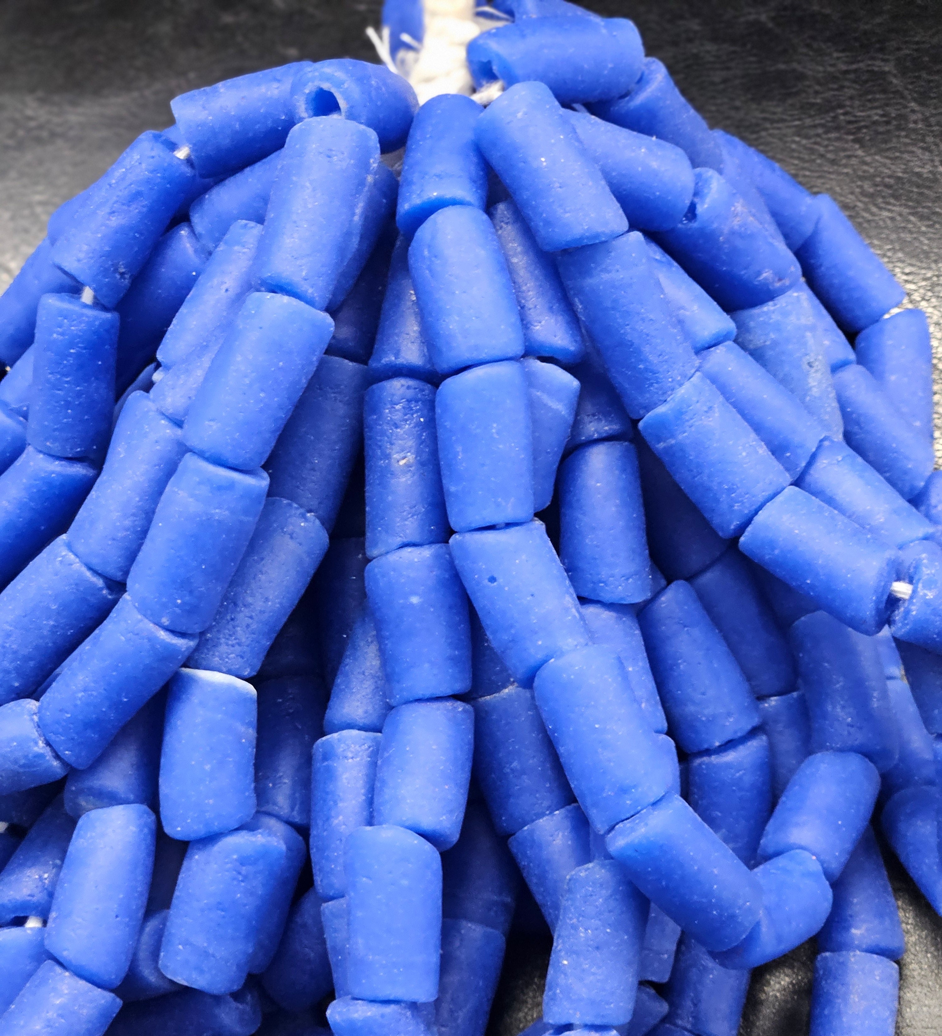 painted african recycled glass tube beads #1403 side view