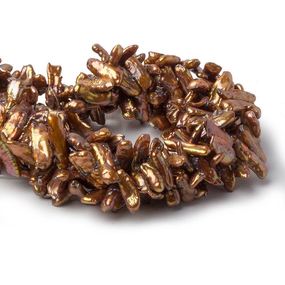 Copper Biwa Freshwater Pearl Strand – 20 × 7mm, 14 Inch