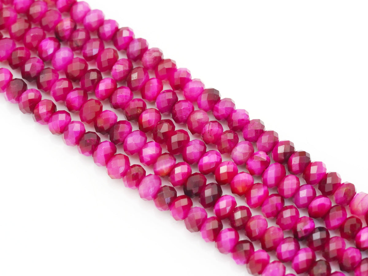 Fuchsia Tiger’s Eye Faceted Rondelle Beads, 15–16-Inch Strand