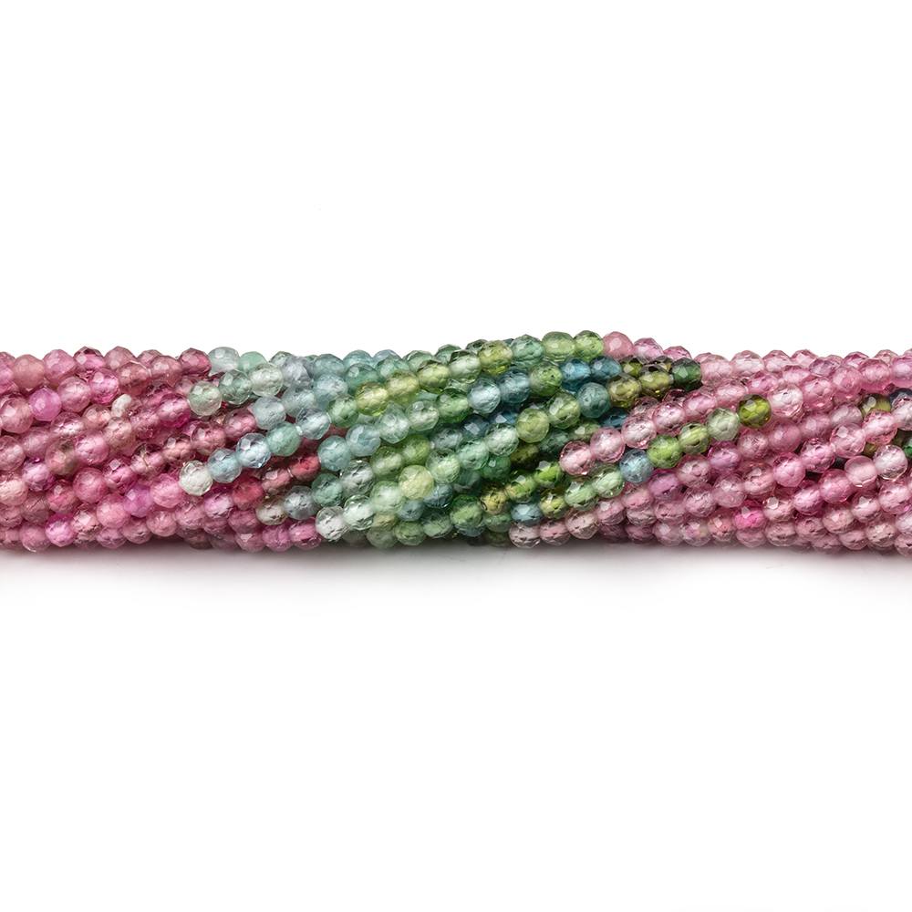 Multicolor Tourmaline Micro-Faceted Round Beads, 2.2mm, 12.5-Inch Strand