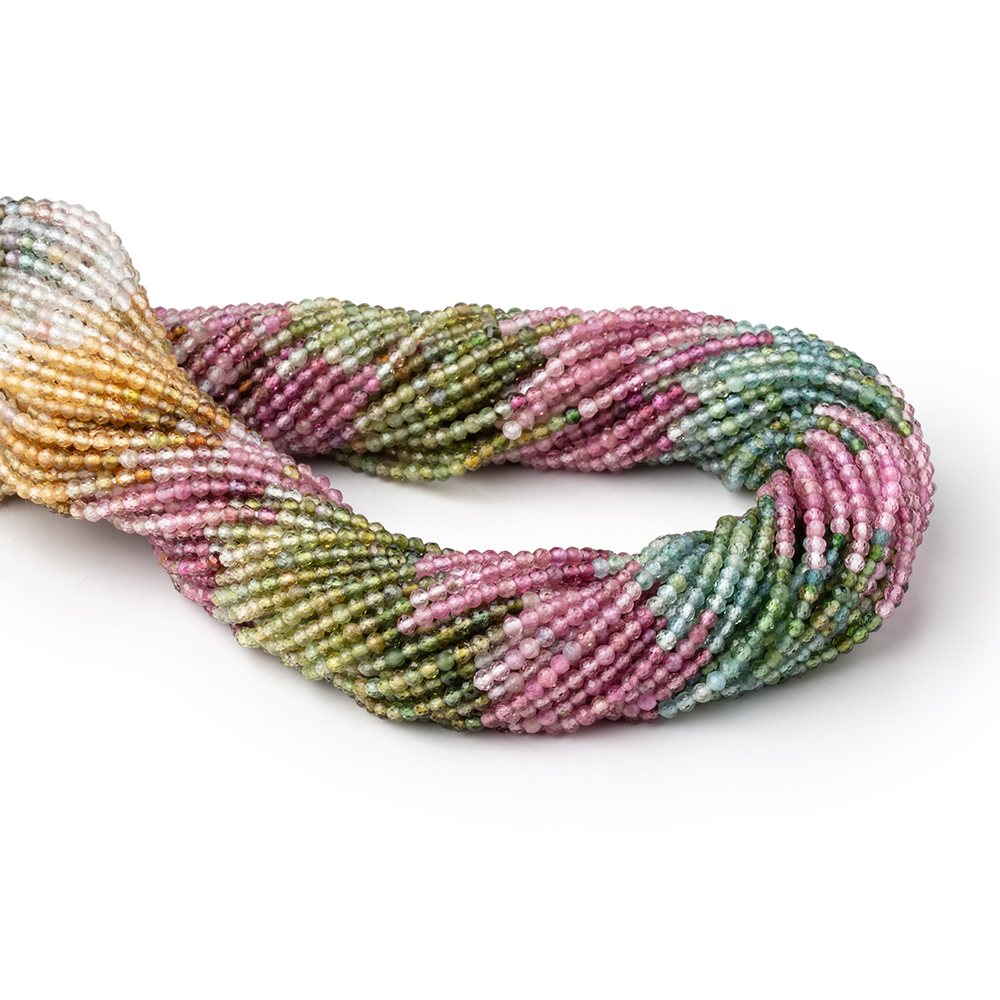 Multicolor Tourmaline Micro-Faceted Round Beads, 2.2mm, 12.5-Inch Strand