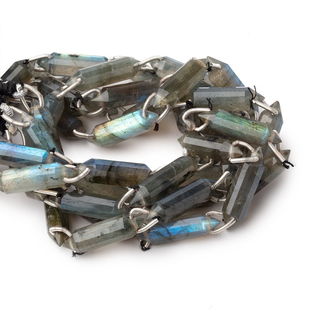 22x6mm Labradorite Double-Drilled Faceted Point Beads, 7-Inch Strand