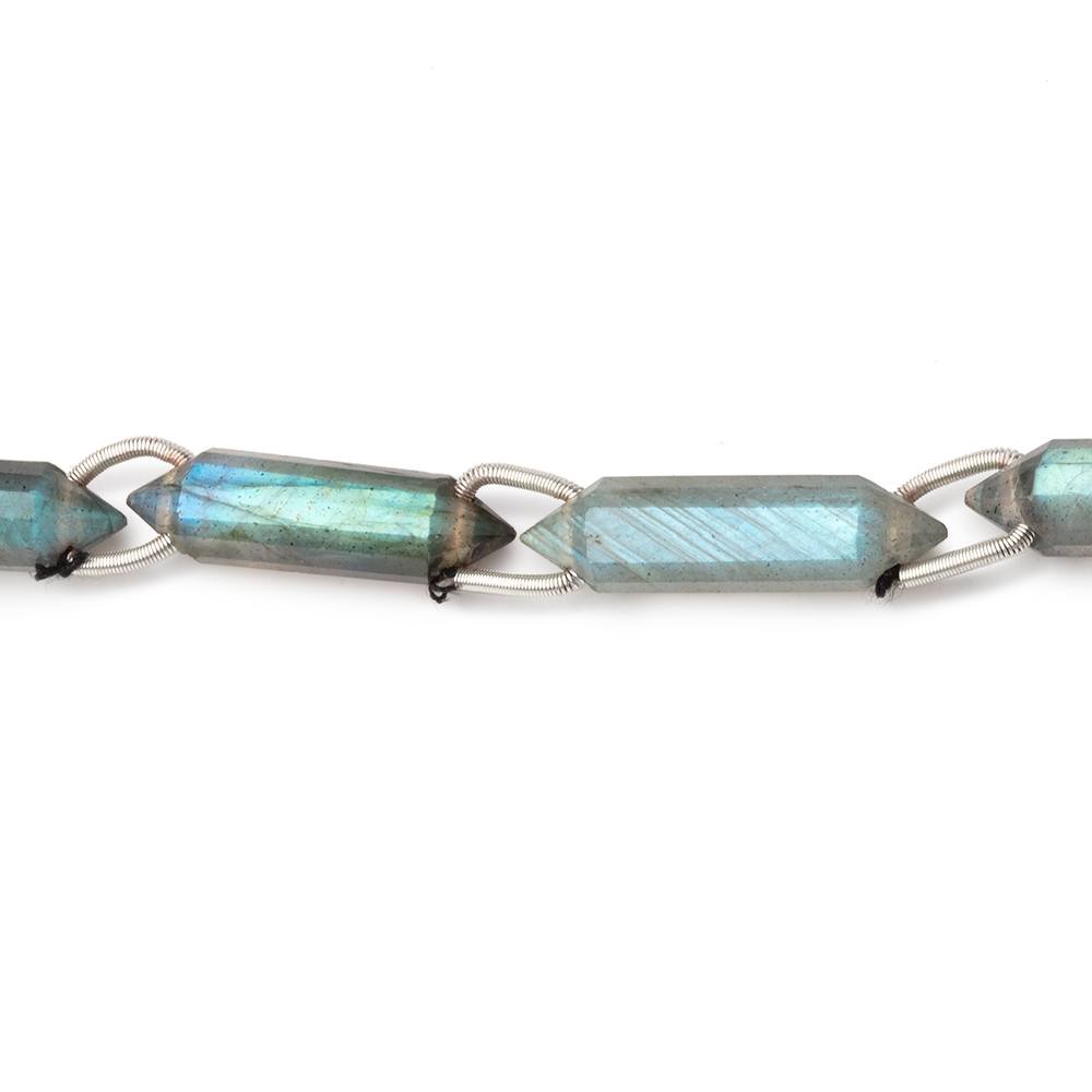 22x6mm Labradorite Double-Drilled Faceted Point Beads, 7-Inch Strand
