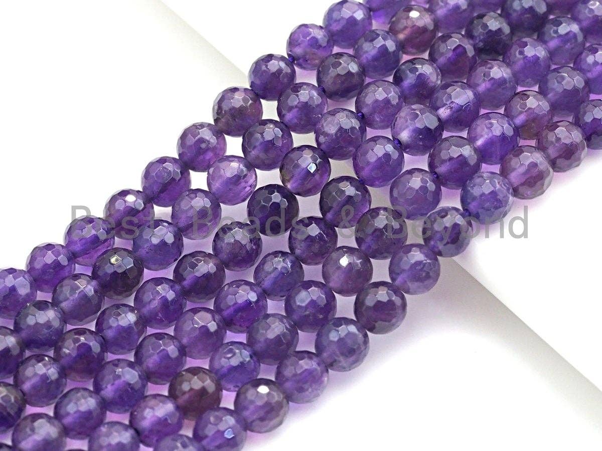 Amethyst Faceted Round Beads, 4–12mm, 15.5-Inch Strand