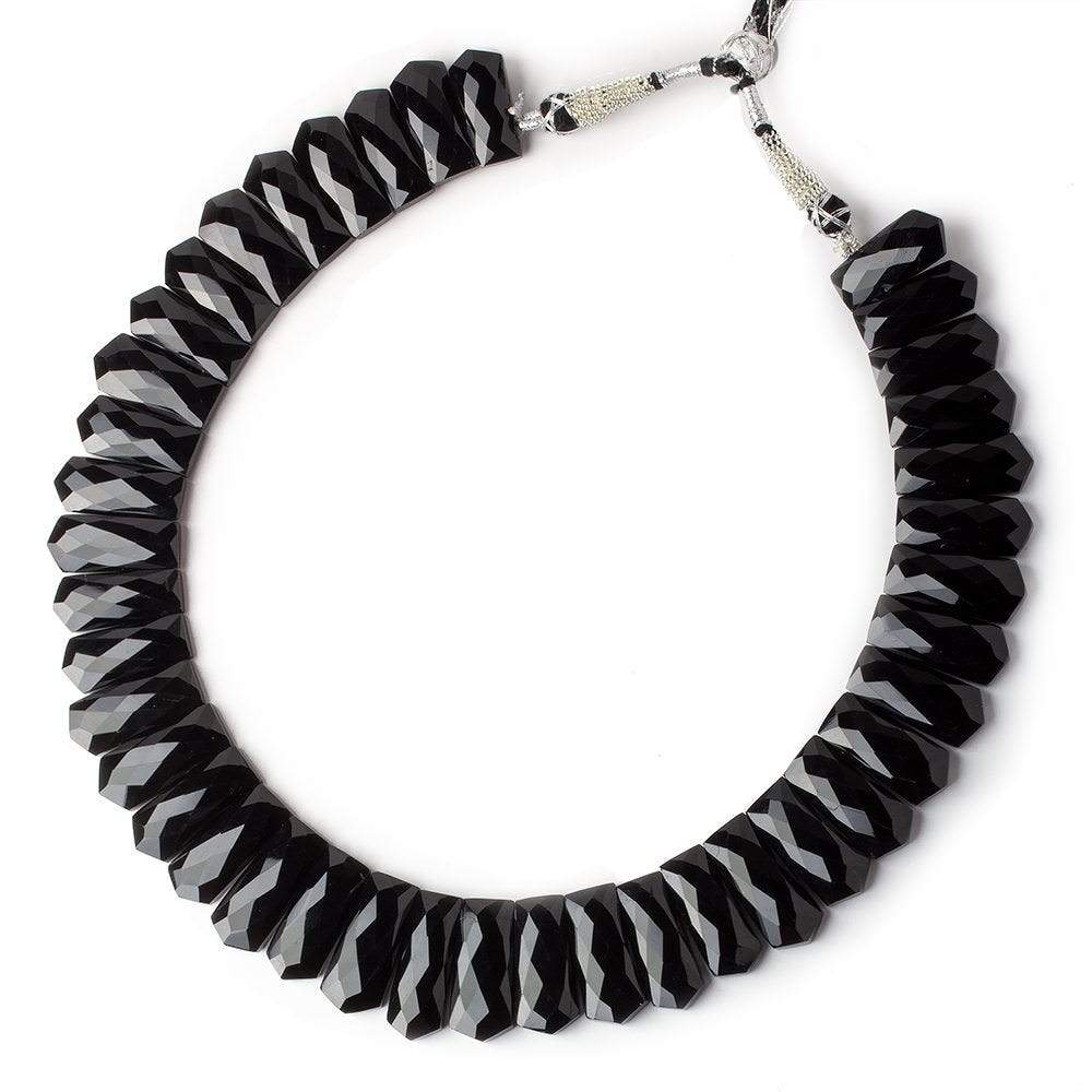 Black Onyx Faceted Fancy Collar Beads, 23x10–27x11mm, 40-Bead Strand