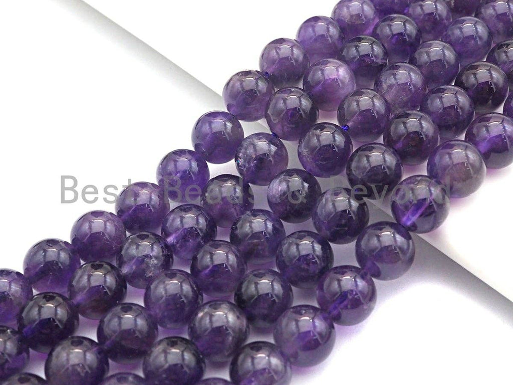 Natural Amethyst Smooth Round Beads, 4–18mm, 15–16-Inch Strand