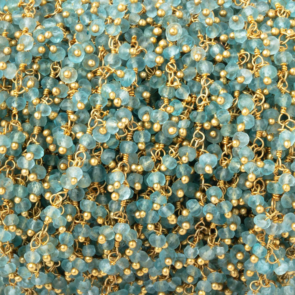 2.5mm Pool Blue Apatite Faceted Rondelles on Gold Plated Dangling Chain