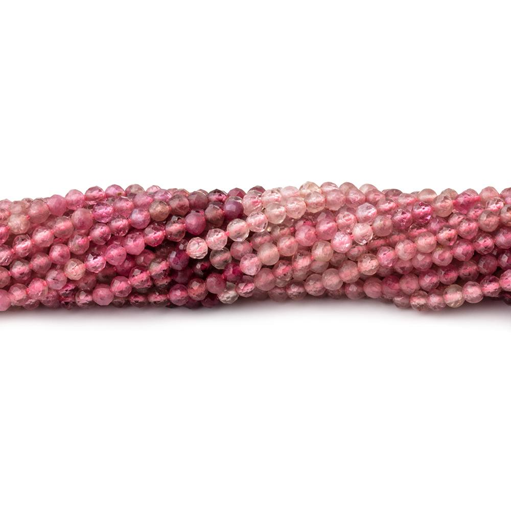 Shaded Pink Tourmaline Micro-Faceted Round Beads, 2.5mm, 13-Inch Strand