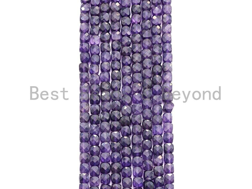 4mm Amethyst Faceted Cube Beads, 16-Inch Strand