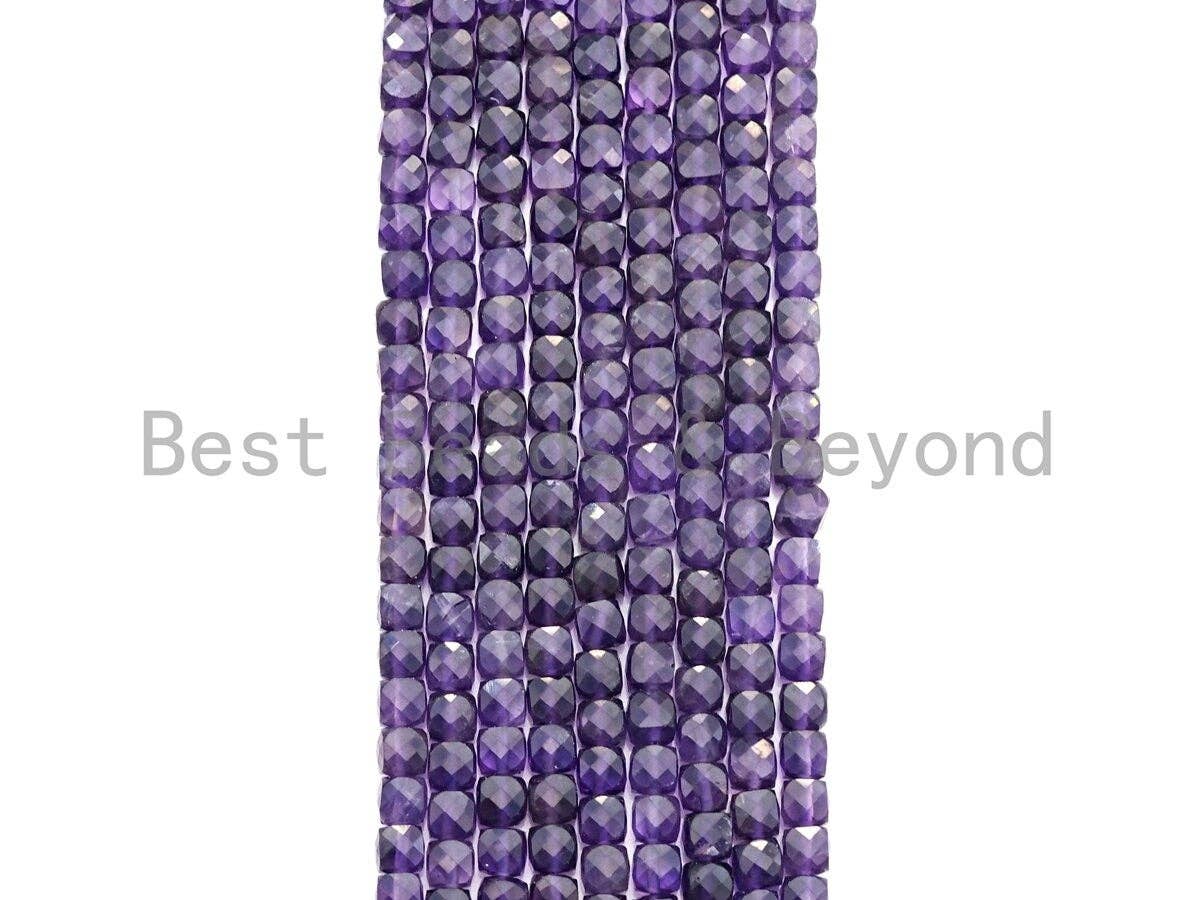 4mm Amethyst Faceted Cube Beads, 16-Inch Strand