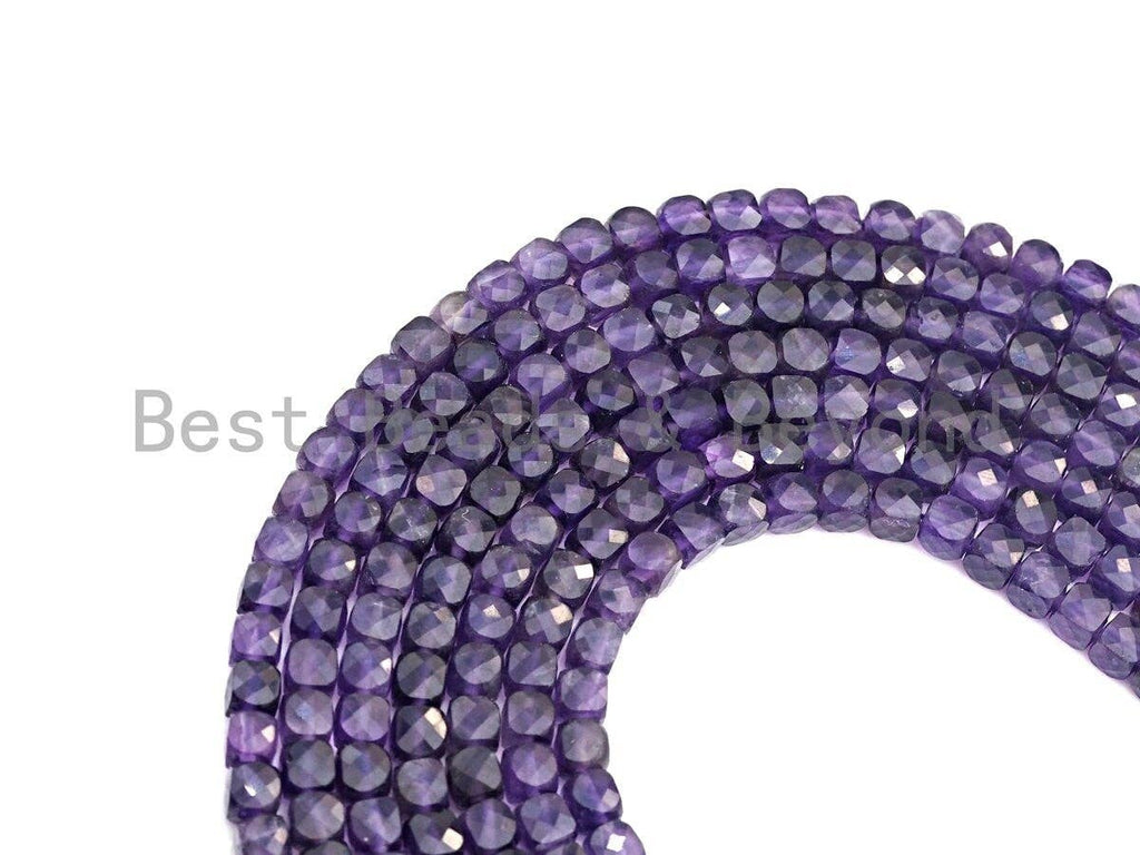 4mm Amethyst Faceted Cube Beads, 16-Inch Strand