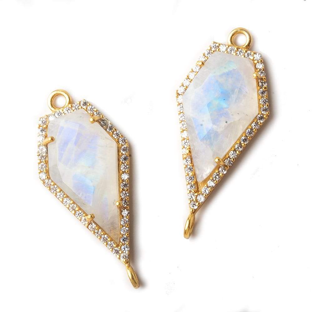 26x15mm Vermeil CZ Bezel Rainbow Moonstone Modified Shield Connector 1 piece