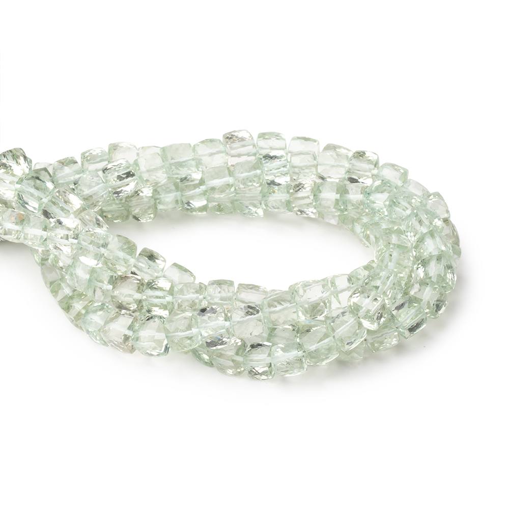 5–6.5mm Prasiolite (Green Amethyst) Faceted Cube Beads, 8-Inch Strand