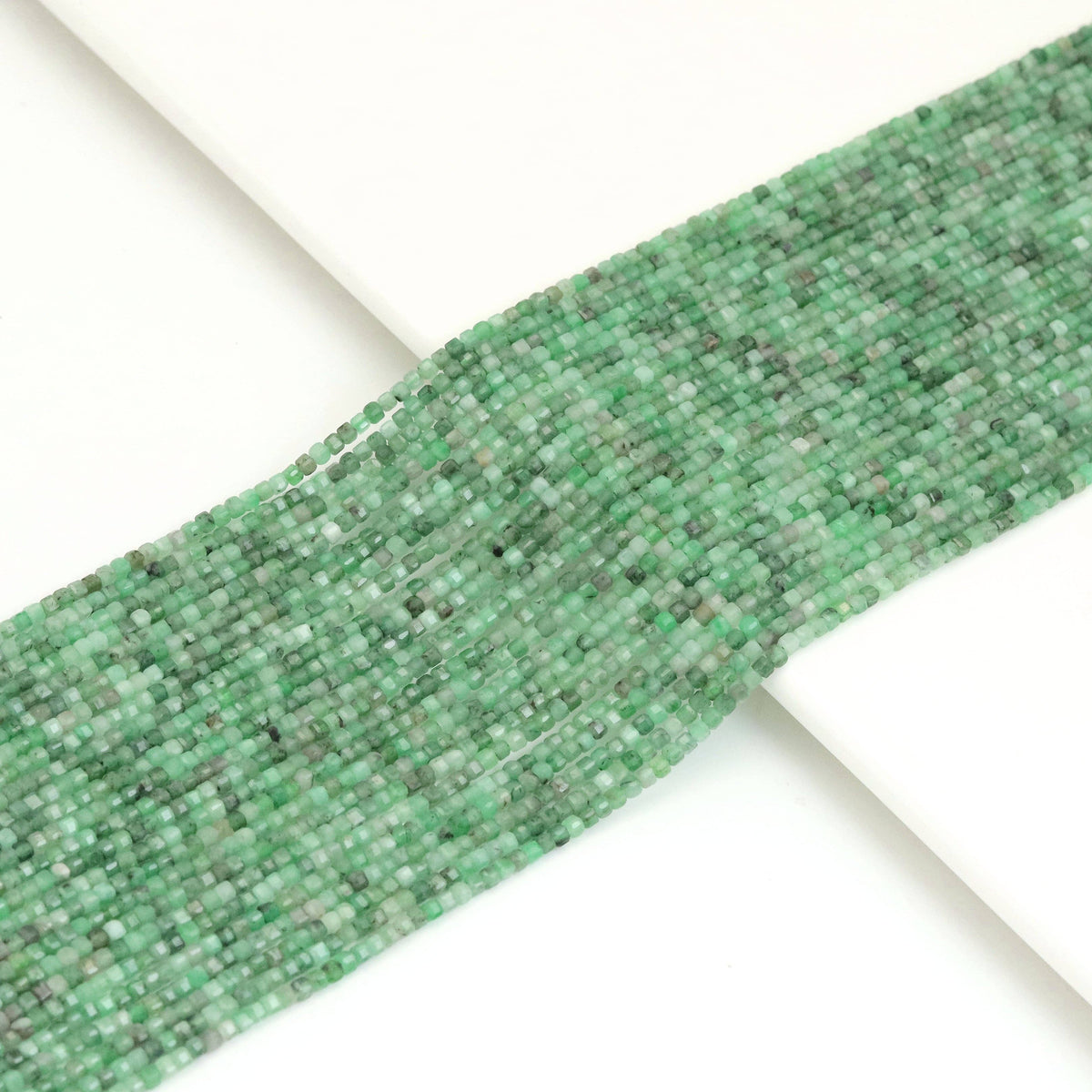Emerald Faceted Cube Bead Strand – 2.5mm, 15–16 Inches
