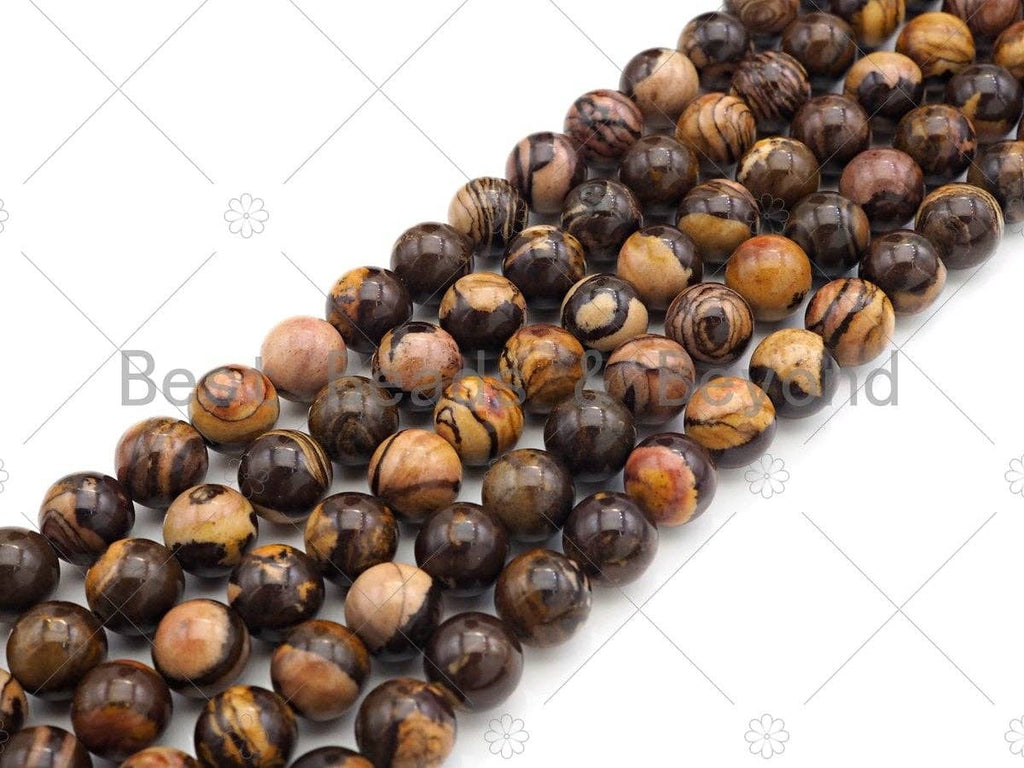 Brown Picture Jasper Smooth Round Beads, 15–16-Inch Strand