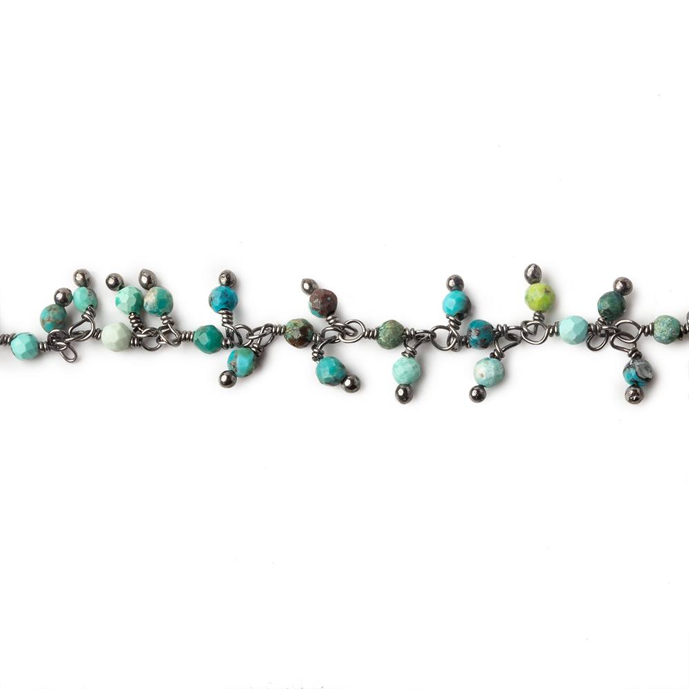 2mm Chinese Turquoise micro faceted round Black Gold Dangling Chain by the foot