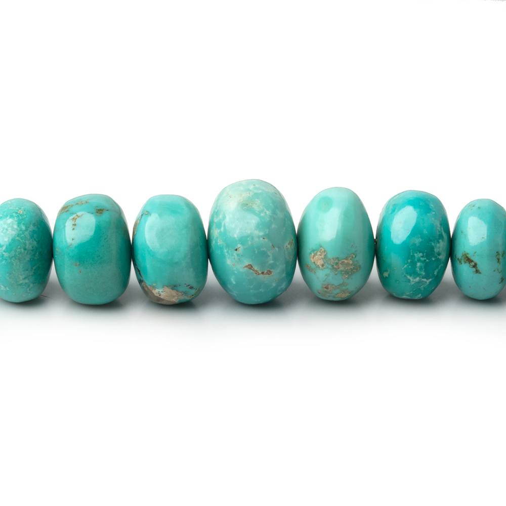Stabilized Mongolian Turquoise Smooth Rondelle Beads, 3–10mm, 18-Inch Strand