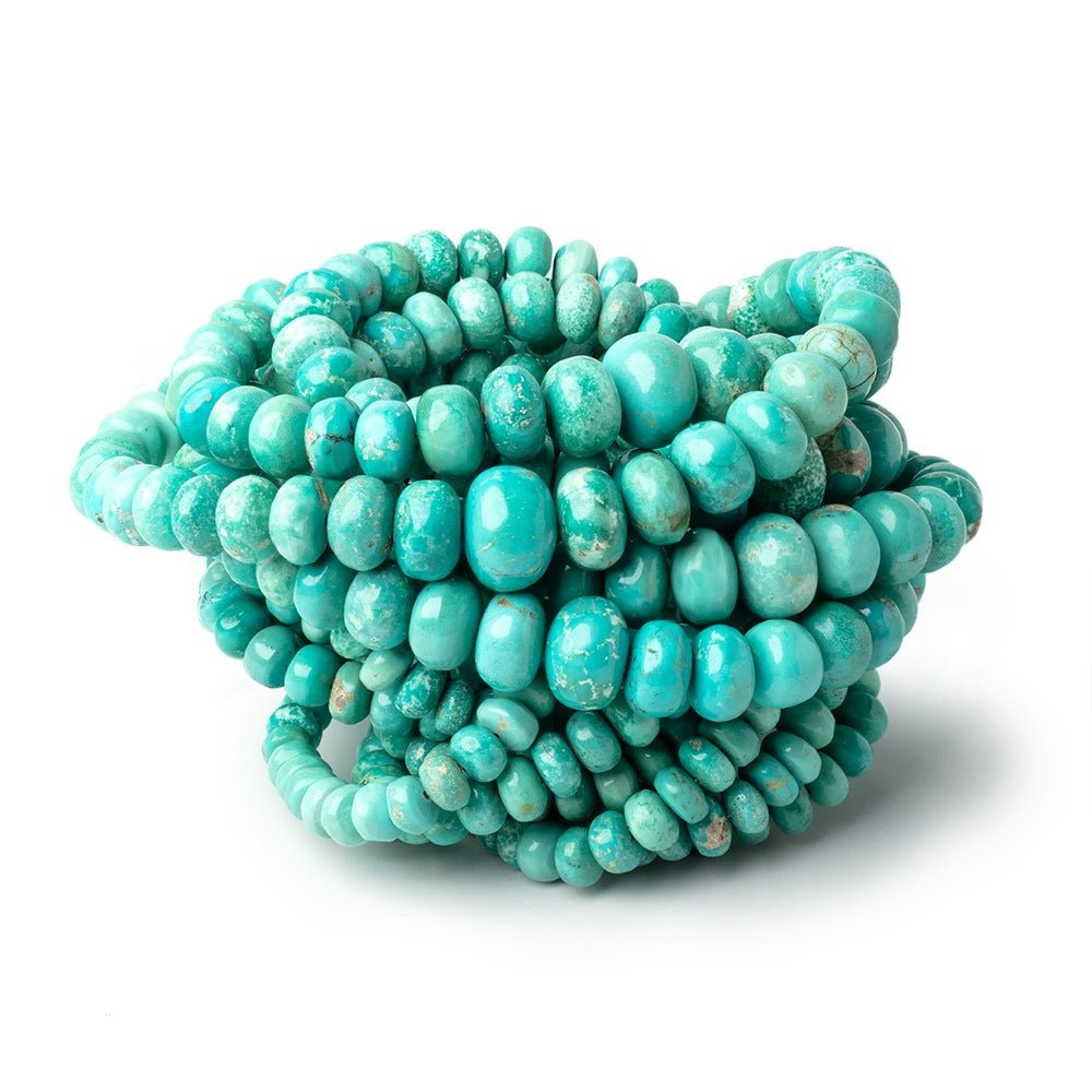 Stabilized Mongolian Turquoise Smooth Rondelle Beads, 3–10mm, 18-Inch Strand