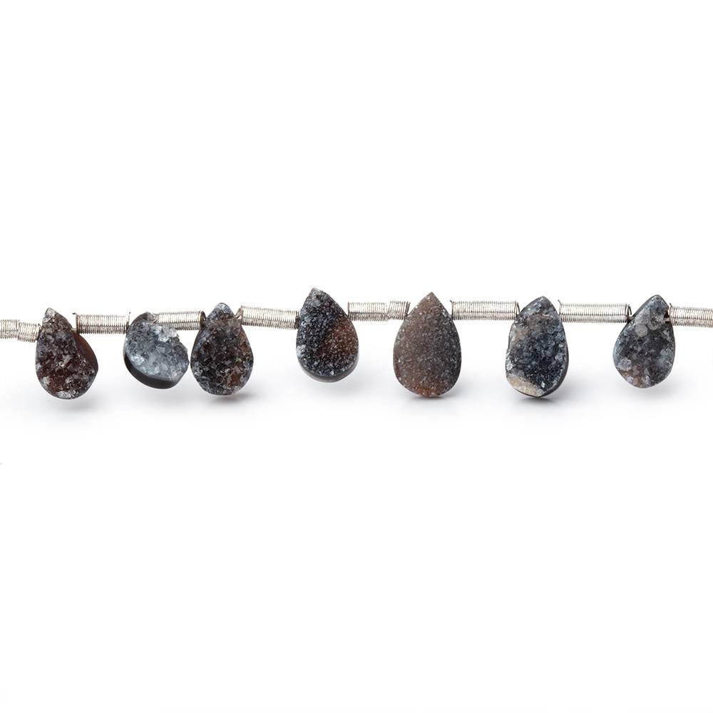 Black Druzy Agate Pear Beads, 5 × 4–8 × 5mm, 7.5-Inch Strand