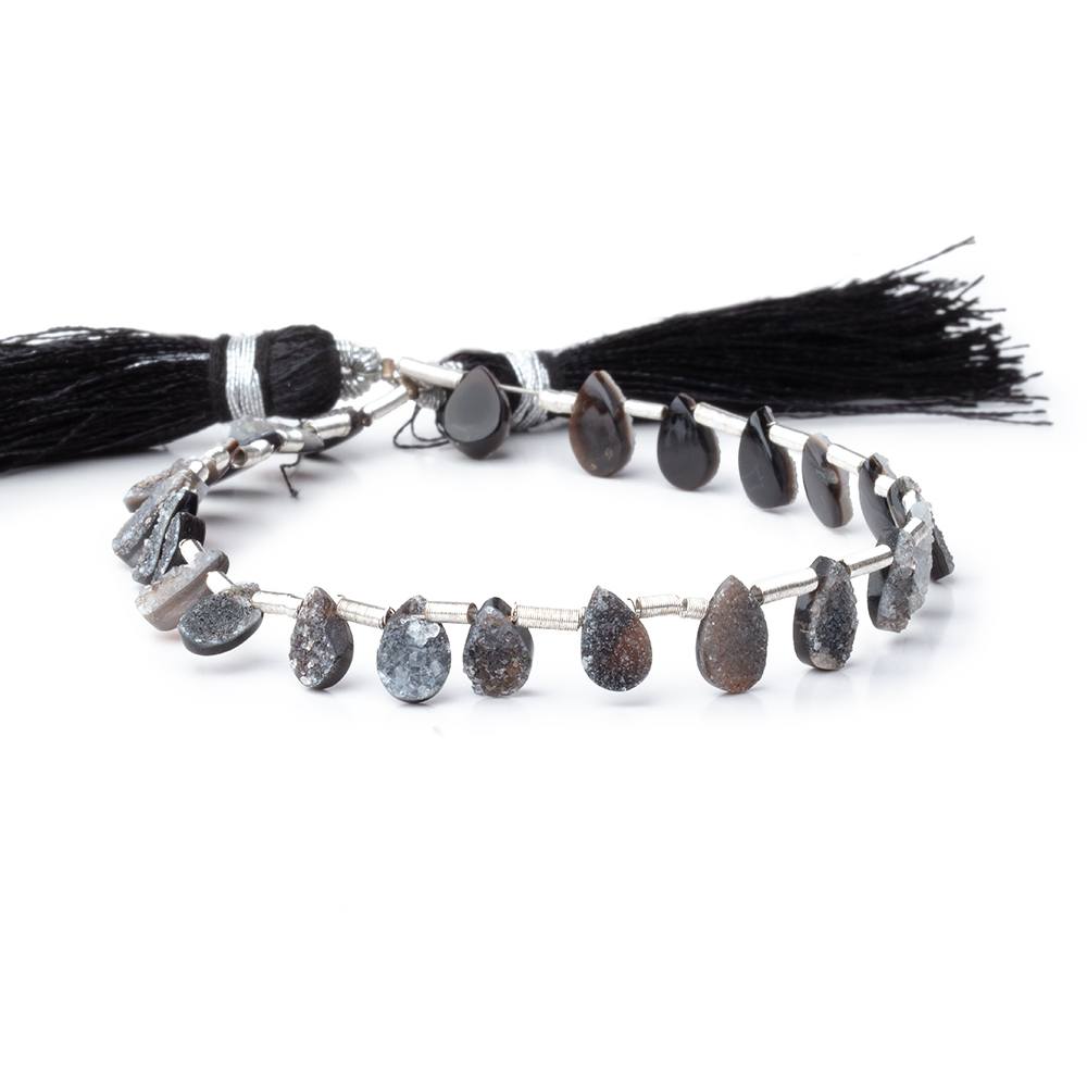 Black Druzy Agate Pear Beads, 5 × 4–8 × 5mm, 7.5-Inch Strand