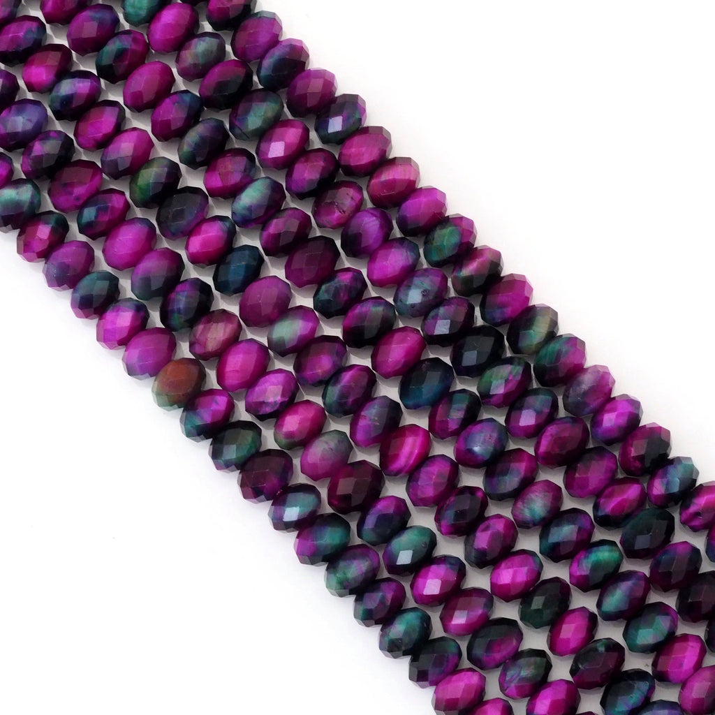 Fuchsia-Green Tiger’s Eye Faceted Rondelle Beads, 15–16-Inch Strand