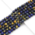 Yellow-Blue Tiger’s Eye Smooth Round Beads, 15–16-Inch Strand