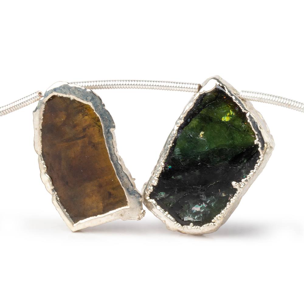 Silver Leaf Tourmaline Crystal Slice Beads, 19–27mm, Set of 8