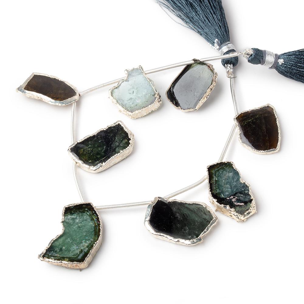 Silver Leaf Tourmaline Crystal Slice Beads, 19–27mm, Set of 8