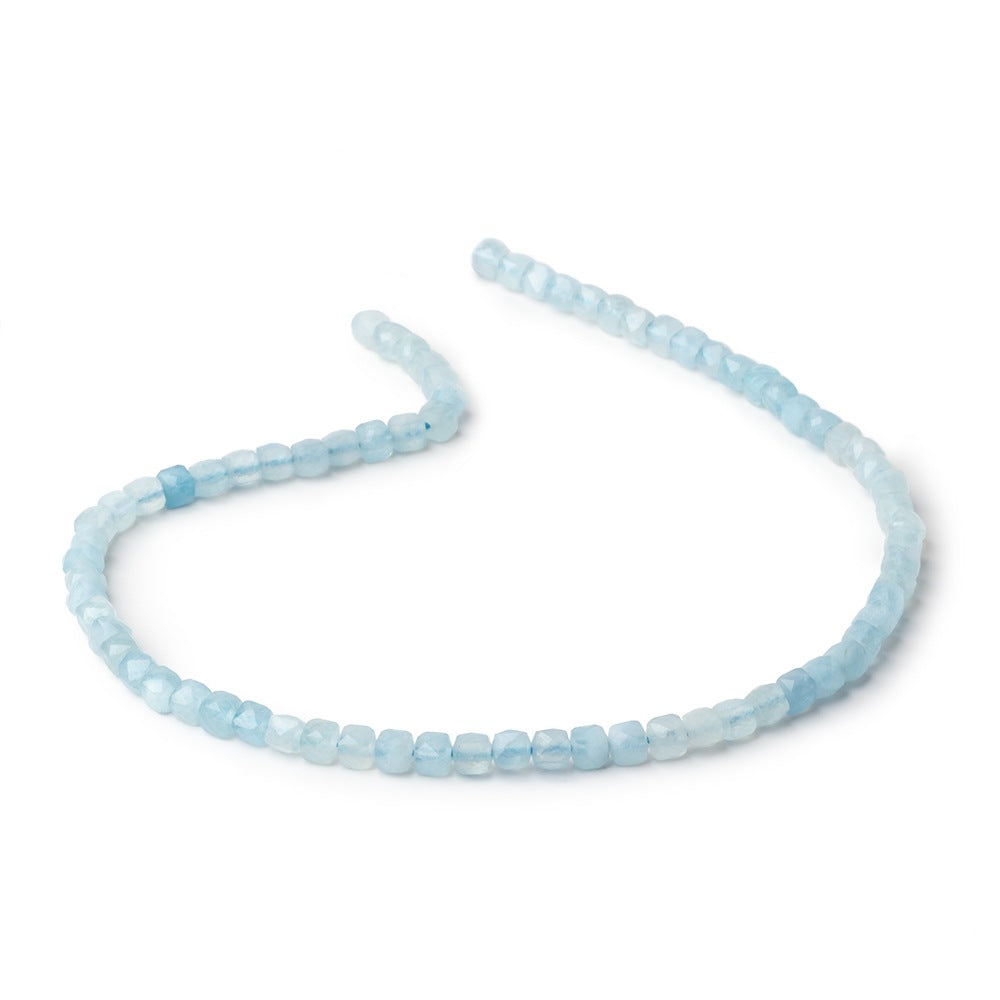 Aquamarine Micro-Faceted Cube Beads, 4mm, 12.5-Inch Strand