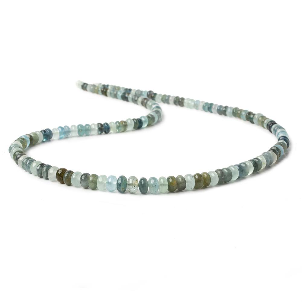 Aquamarine & Moss Aquamarine Smooth Rondelle Beads, 3.5–6.5mm, 18-Inch Strand