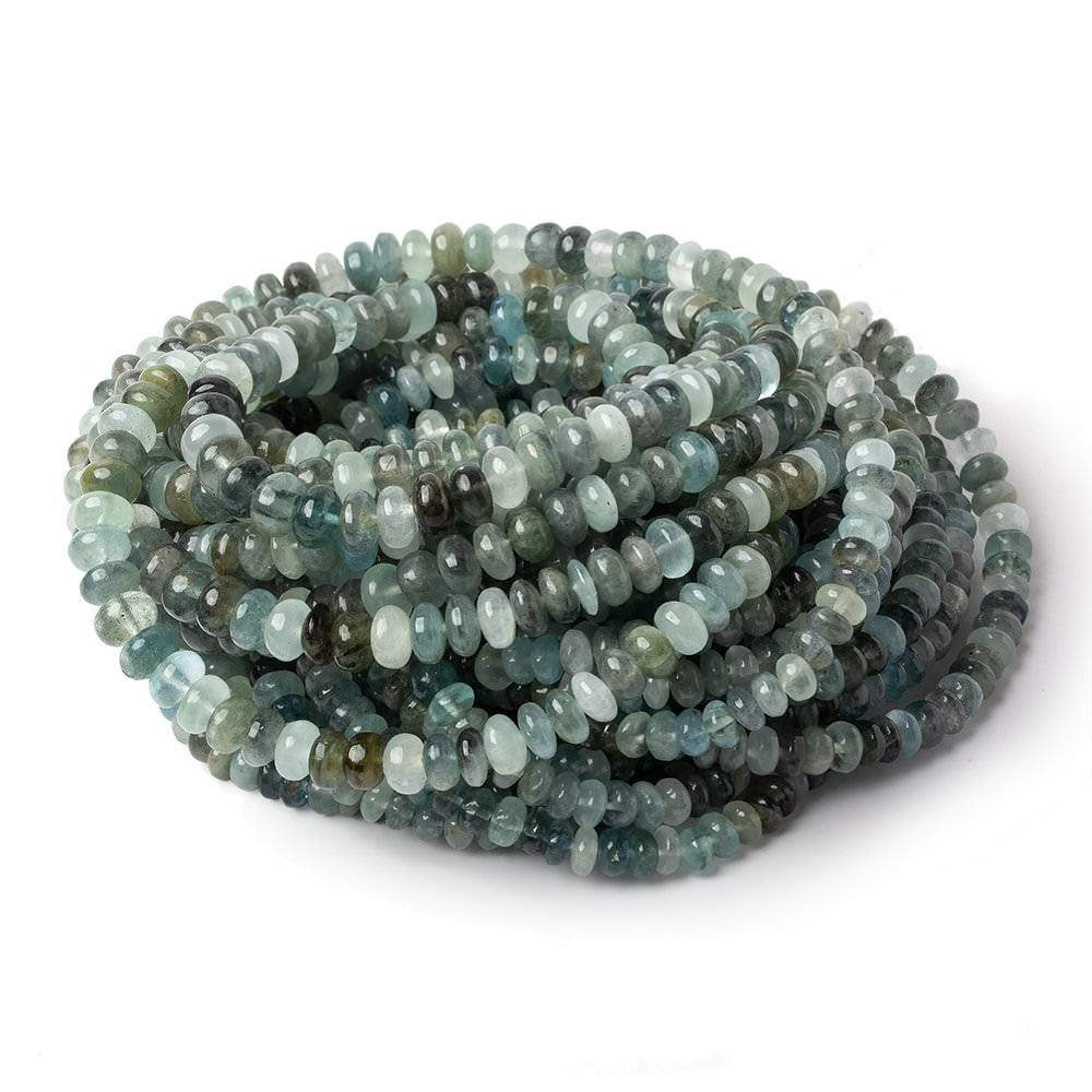 Aquamarine & Moss Aquamarine Smooth Rondelle Beads, 3.5–6.5mm, 18-Inch Strand