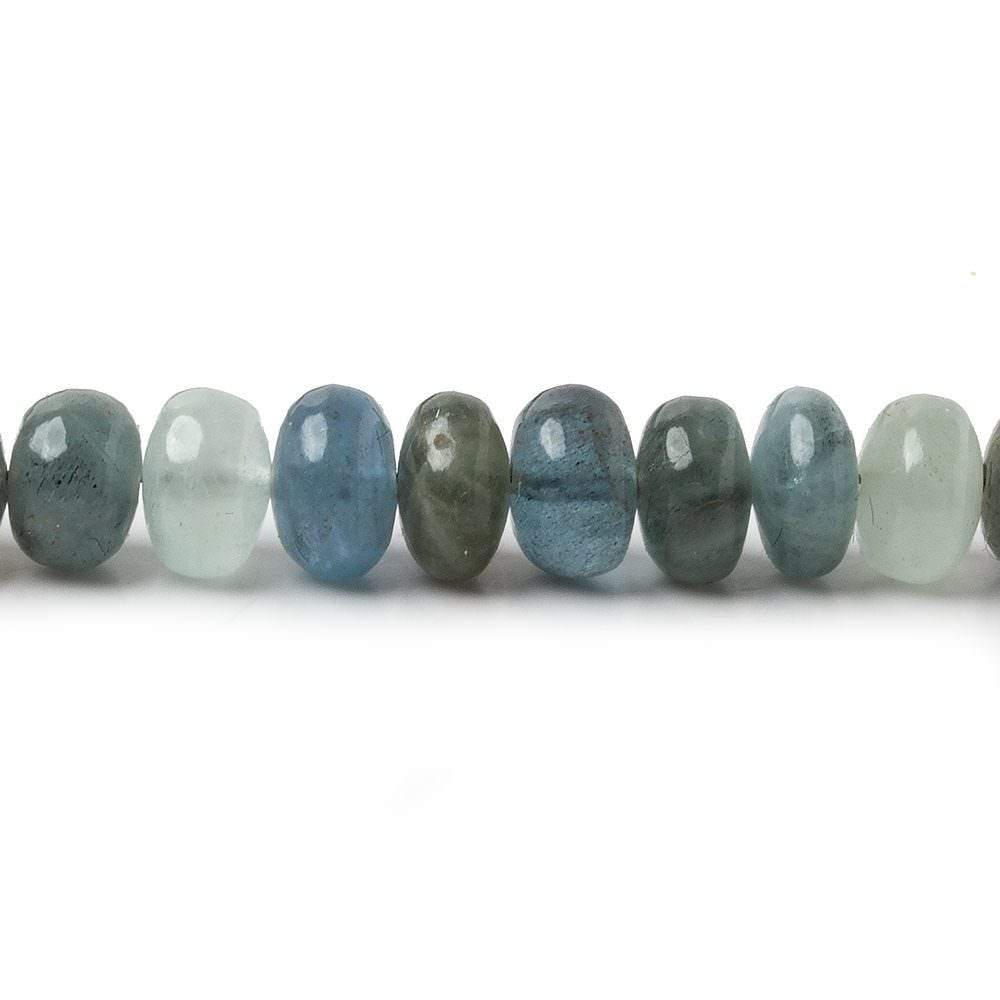 Aquamarine & Moss Aquamarine Smooth Rondelle Beads, 3.5–6.5mm, 18-Inch Strand