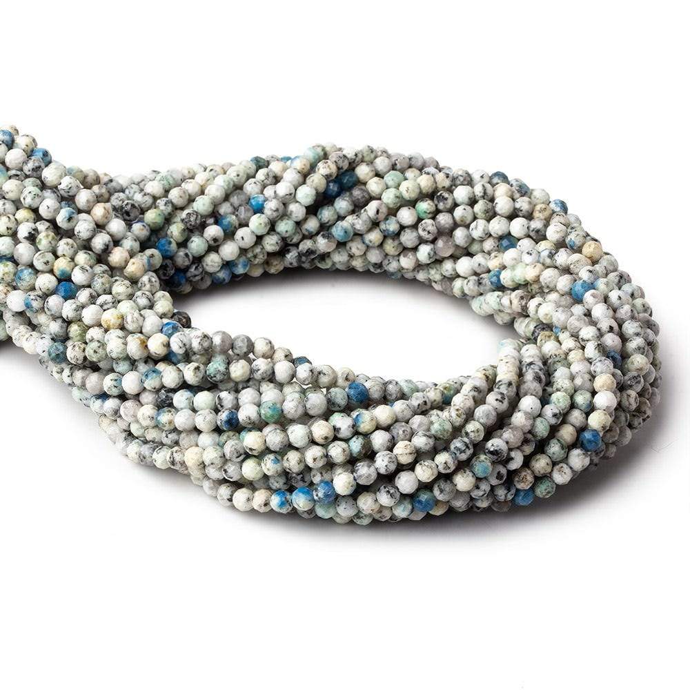 3.5mm K2 Azurite Granite "K2 Jasper" micro faceted rounds 12.5 inch 97 beads
