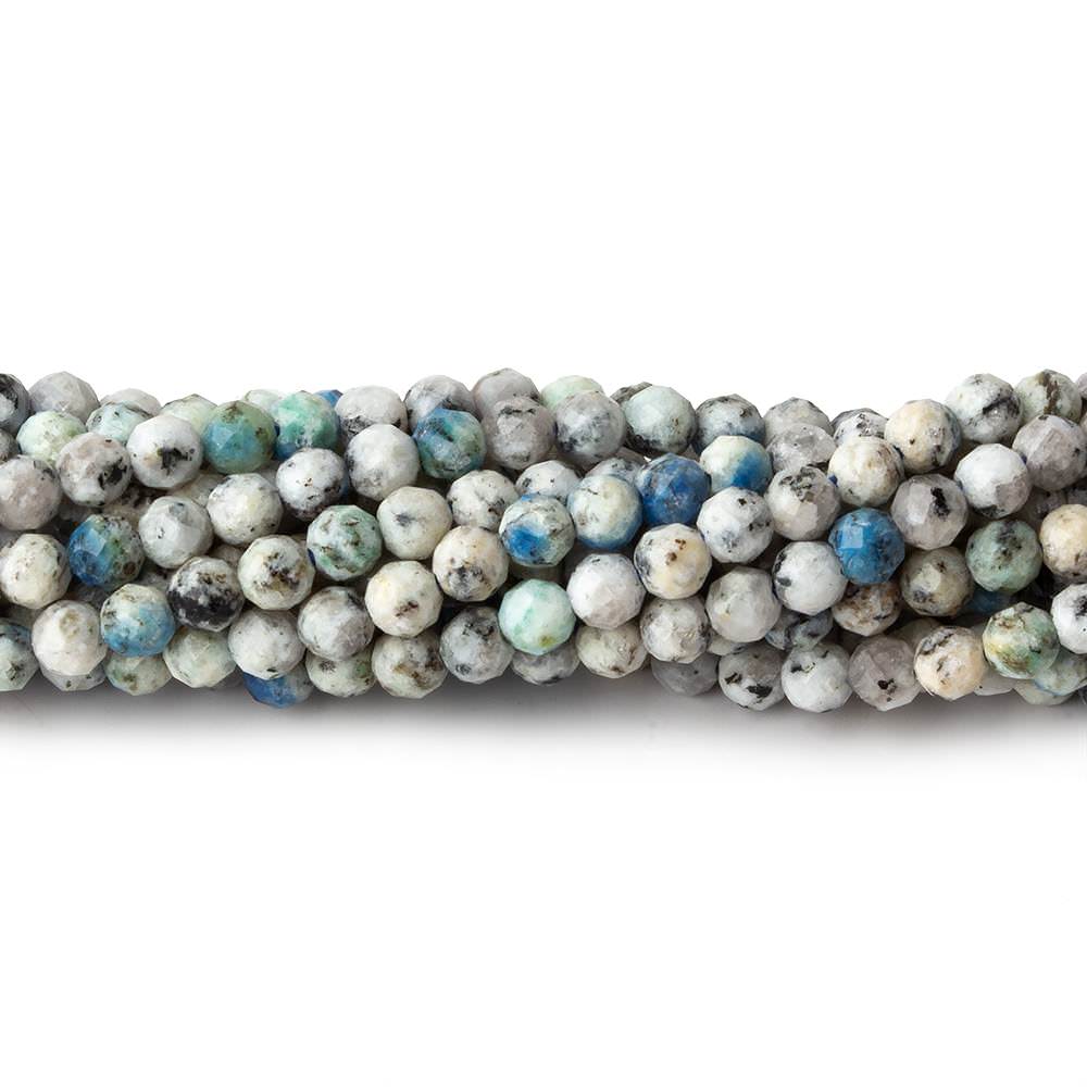 3.5mm K2 Azurite Granite "K2 Jasper" micro faceted rounds 12.5 inch 97 beads