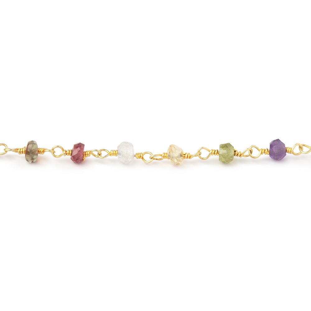 3.5mm Multi Gemstone Faceted Rondelles on Gold Plated Chain