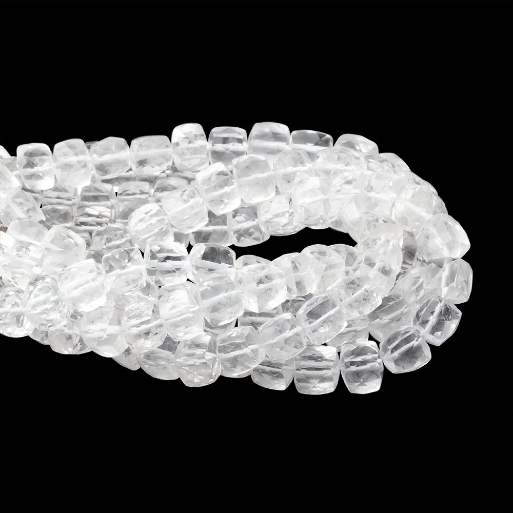 6–7mm Crystal Quartz Faceted Cube Beads, 7.5-Inch Strand