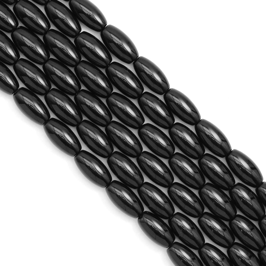 Black Onyx Smooth Rice Beads, 8x12–13x25mm Options, 15–16-Inch Strand