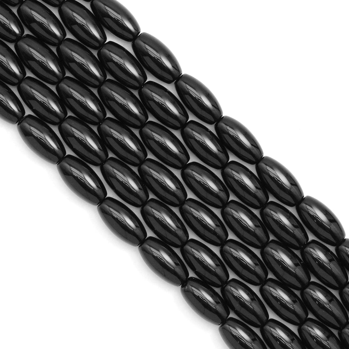 Black Onyx Smooth Rice Beads, 8x12–13x25mm Options, 15–16-Inch Strand