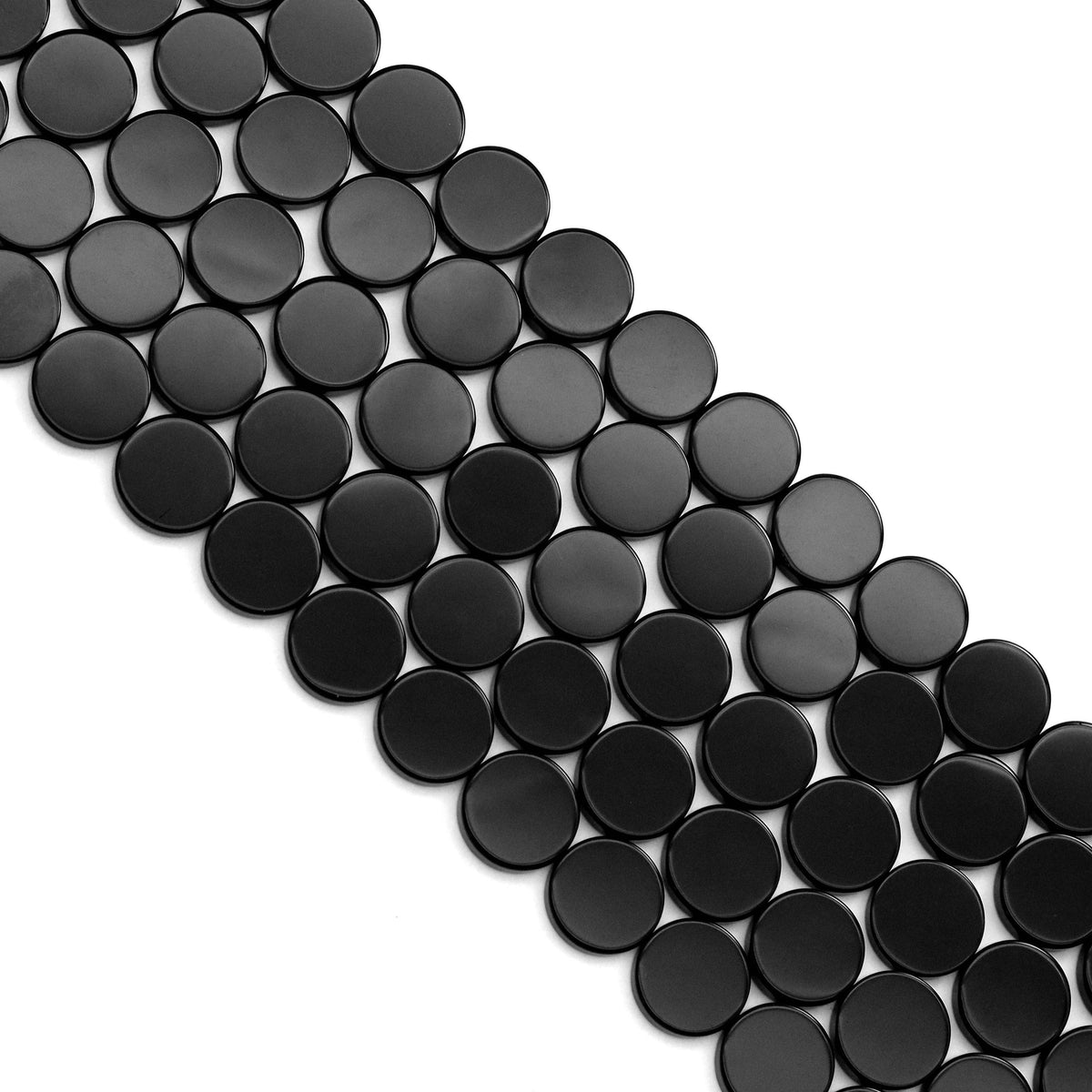 Black Onyx Smooth Flat Coin Beads, 16–20mm, 15–16-Inch Strand