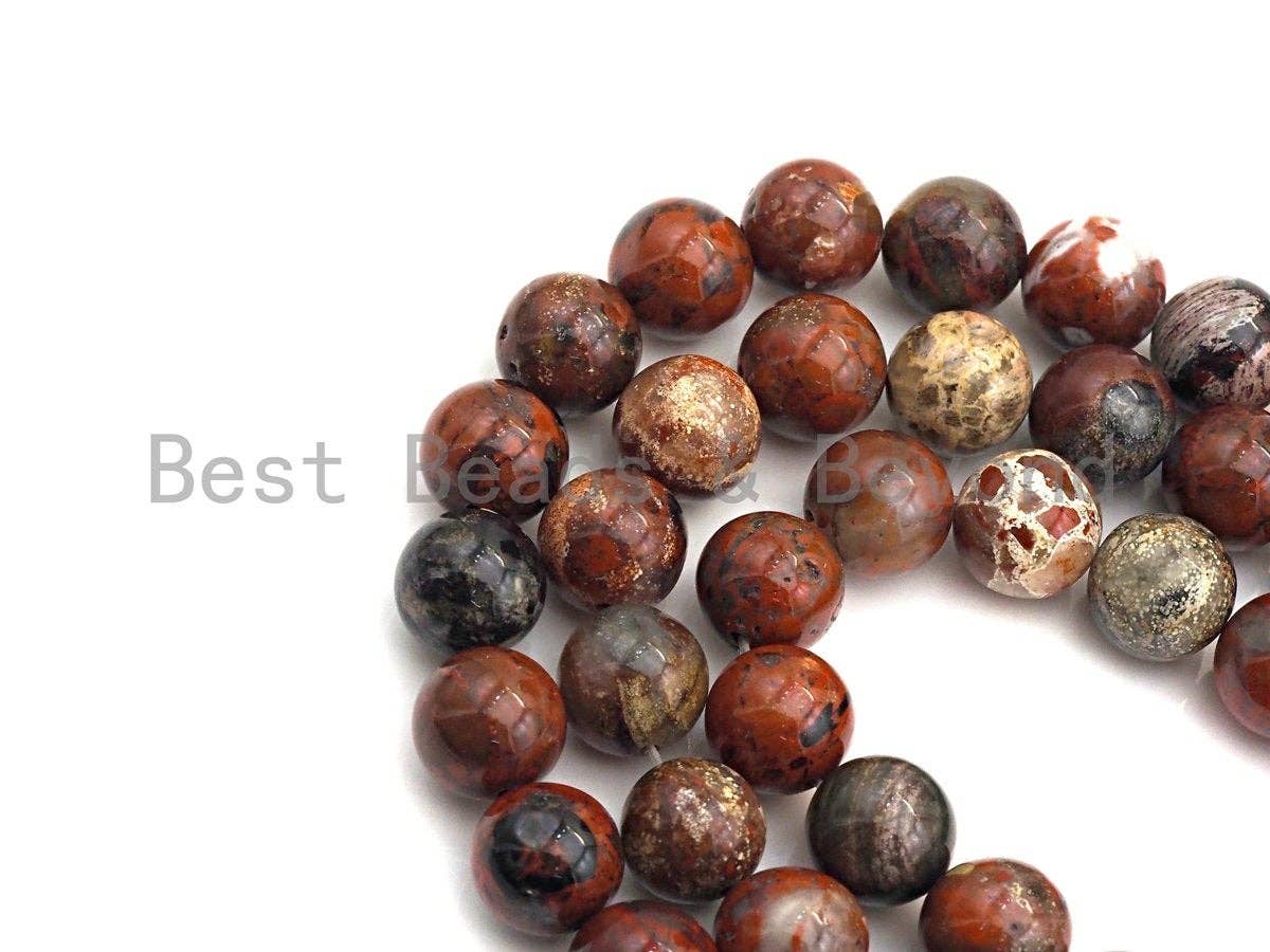 Natural Red Flower Jasper Smooth Round Beads, 15.5-Inch Strand