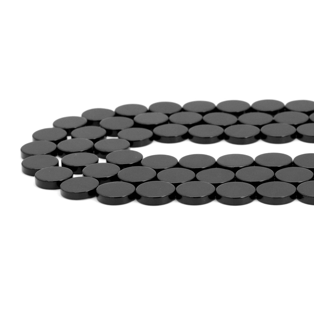 Black Onyx Smooth Flat Coin Beads, 16–20mm, 15–16-Inch Strand