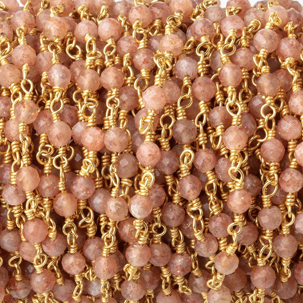 3mm Sunstone Micro Faceted Rounds on Gold Plated Chain