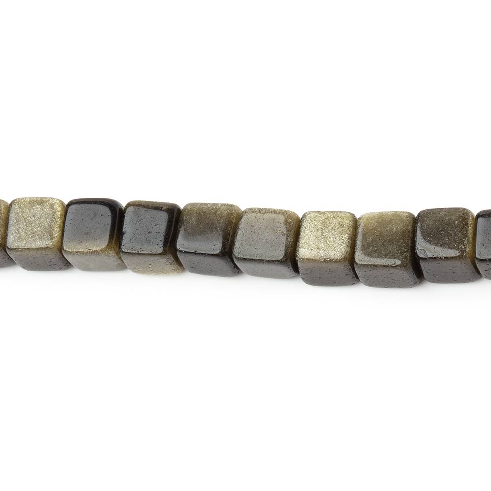 Golden Sheen Obsidian Smooth Cube Beads, 4–4.5mm, 13.75-Inch Strand