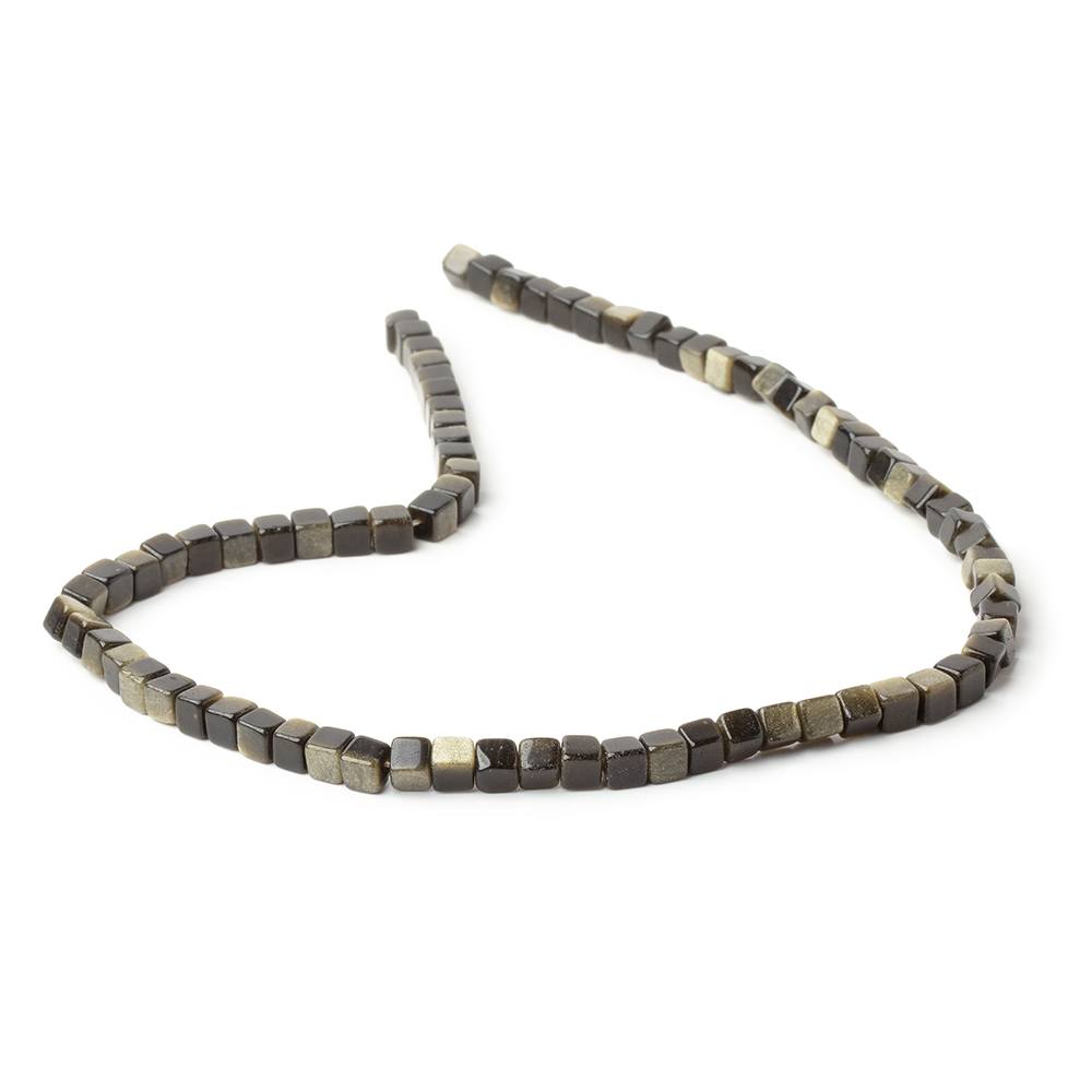 Golden Sheen Obsidian Smooth Cube Beads, 4–4.5mm, 13.75-Inch Strand