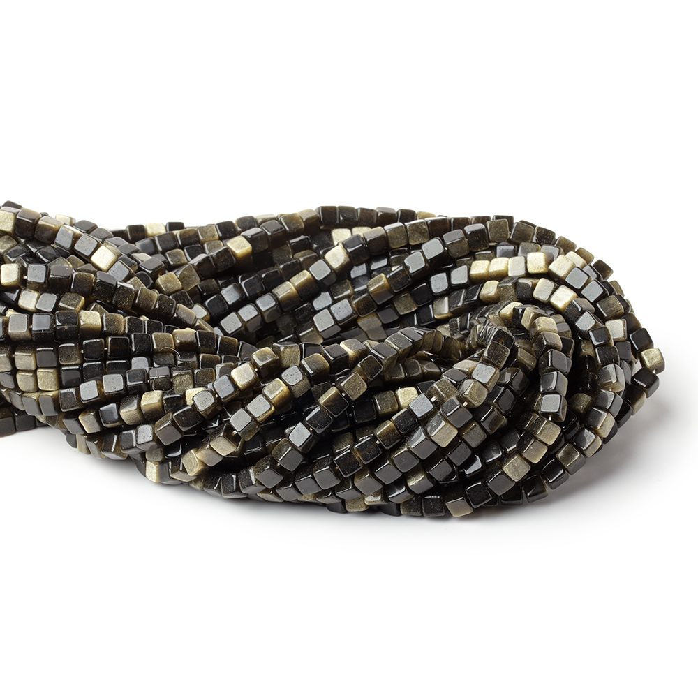 Golden Sheen Obsidian Smooth Cube Beads, 4–4.5mm, 13.75-Inch Strand