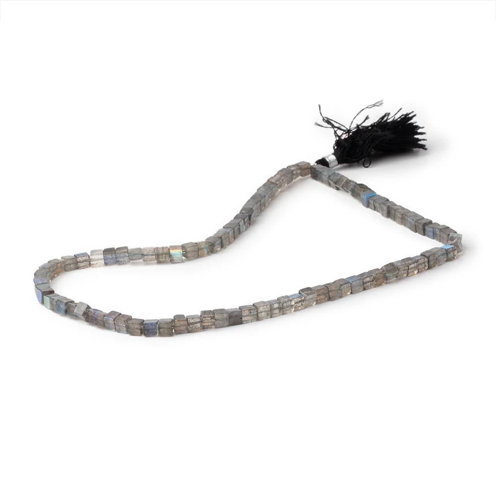 4–4.5mm Labradorite Smooth Cube Beads, 16-Inch Strand